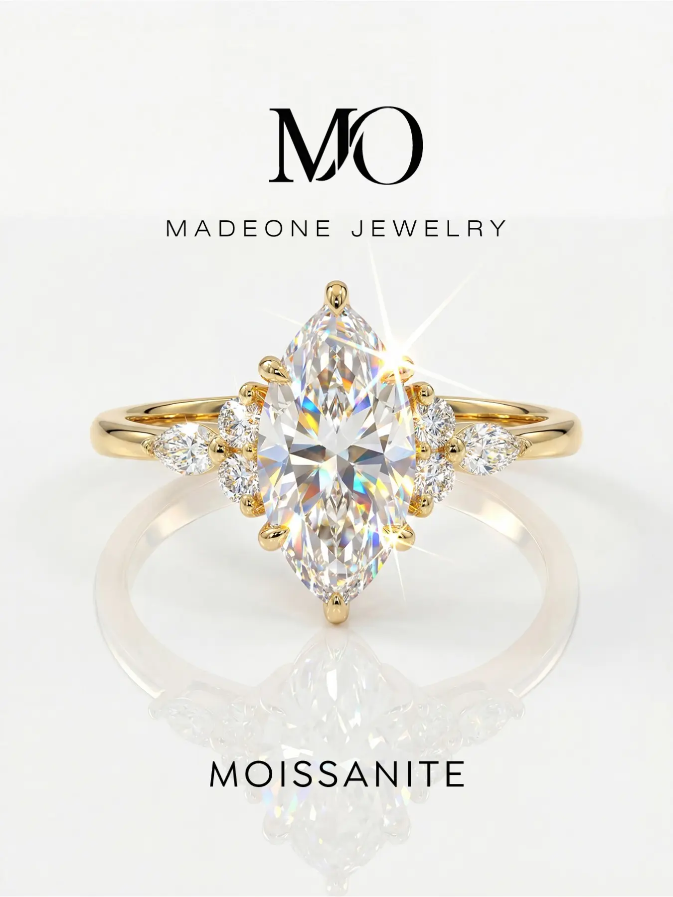 2.0ct Elegant Marquise Shape Moissanite Engagement Ring, Copper Material Multi Side Stone Design, Ladies Sparkling Wedding Promise Jewelry, Gold Silver Two Tone Option, Classic Bridal Accessory for Proposal Ceremony, Anniversary and Daily Occasion Wear