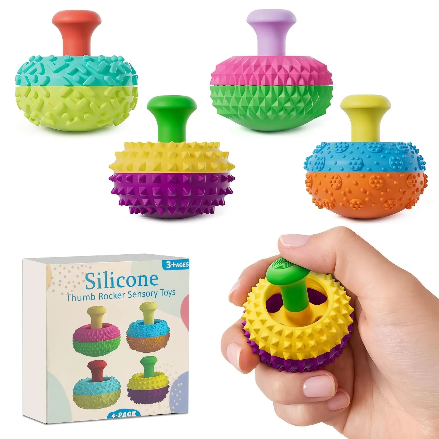 Silicone Thumb Rocker Fidget Toys for Kids, 4pcs Stress Relief Sensory Toys for Autism ADHD Anxiety, Fun Textures Gadgets, Office Desk Toy, for Women Men Teen Gifts Stocking Stuffers