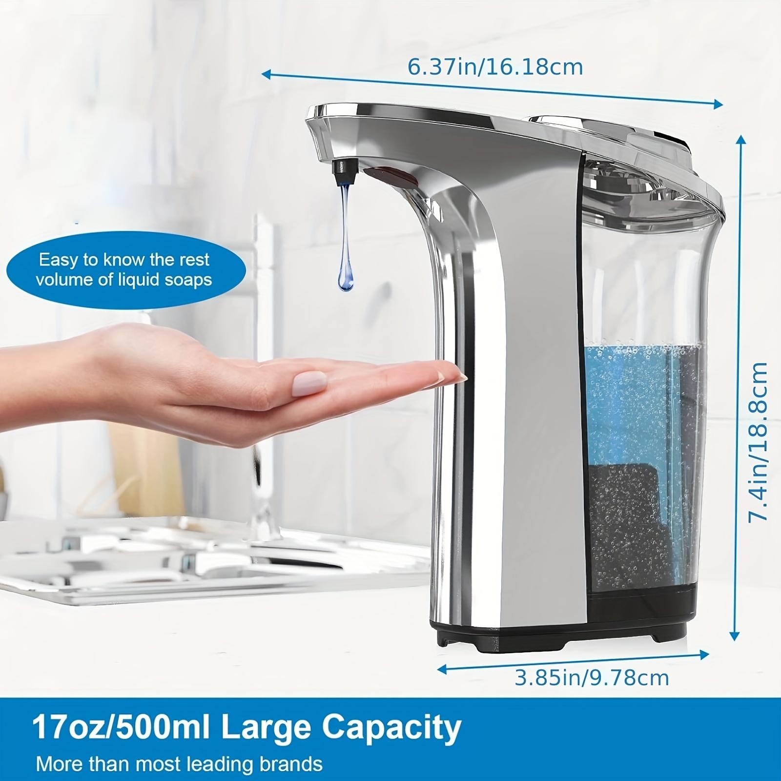 17oz/500ml 4xAA Battery-Powered Automatic Touchless Soap Dispenser with 5 Adjustable Levels, Transparent View Window & Lead-Free Plastic - Freestanding Hygienic Design for Bathroom & Kitchen (No Batteries Included), Modern Sink Accessory | Durable Plasti