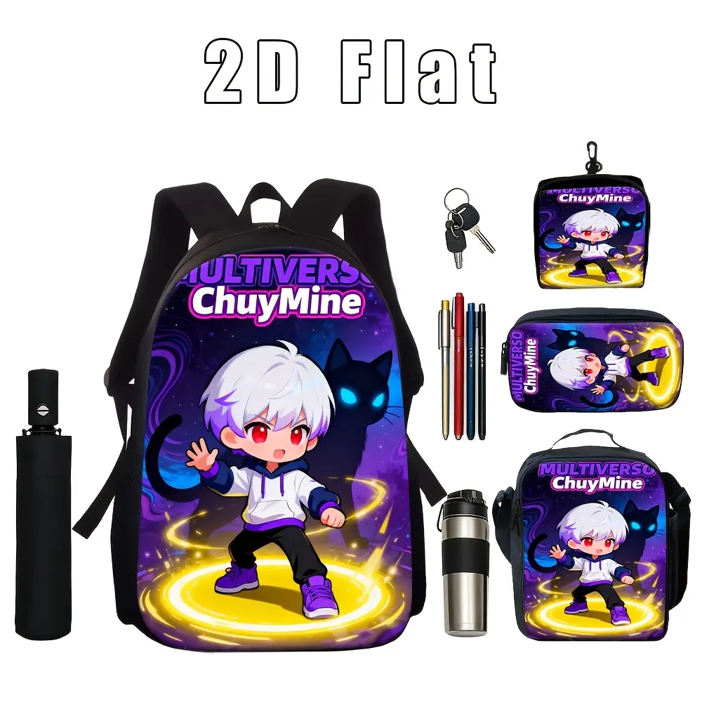 ChuyMine Multiverse Flat Print Multi-Function Student Backpack & Accessories Set - Lightweight Zipper Closure Bags for Everyday, Street Chic, Adjustable Shoulder Strap, Pencil Case, Crossbody Bag, Coin Purse for School Supplies