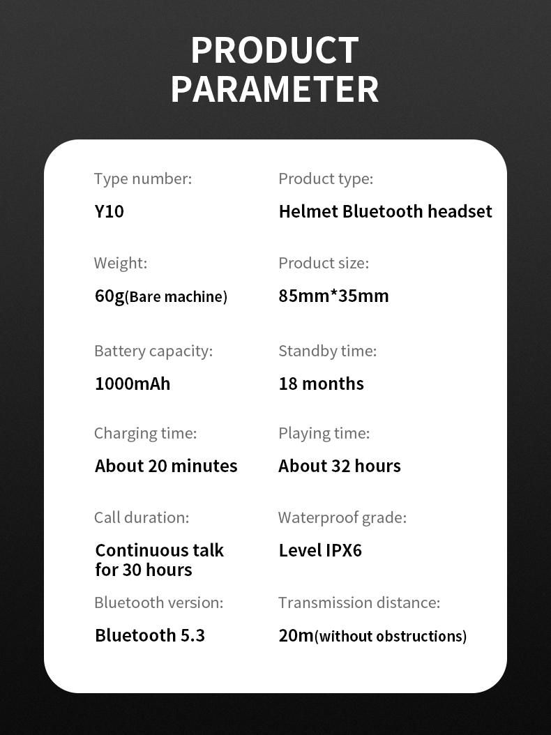 Y10 Motorcycle Helmet Headset Stereo Voice Control Bluetooth Hands Free Call  2000mAh With Ambient Light