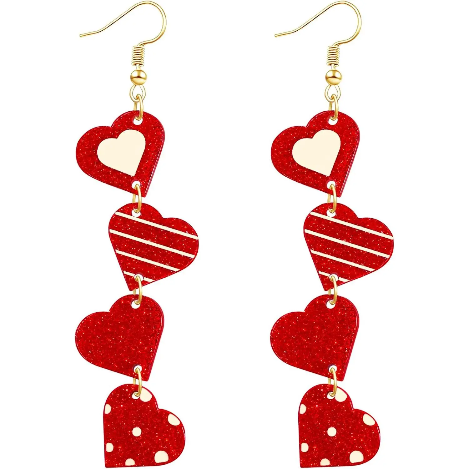 Women's Synthetic Drop Shape Valentine's Day Earrings, Modern Playful Hearts Design, Lightweight Wear, Glittery Costume Jewelry Gift for Her