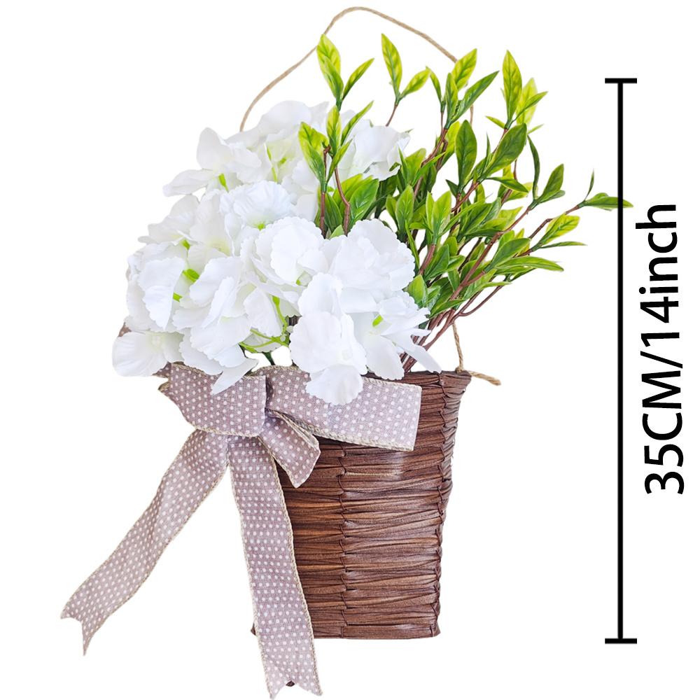 14" Cream Hydrangea Door Basket Wreath - Modern Farmhouse Floral Hanger for Front Door, Porch & Spring/Summer Aesthetic Home Decor Artificial Flower Bouquet Artificial Plants