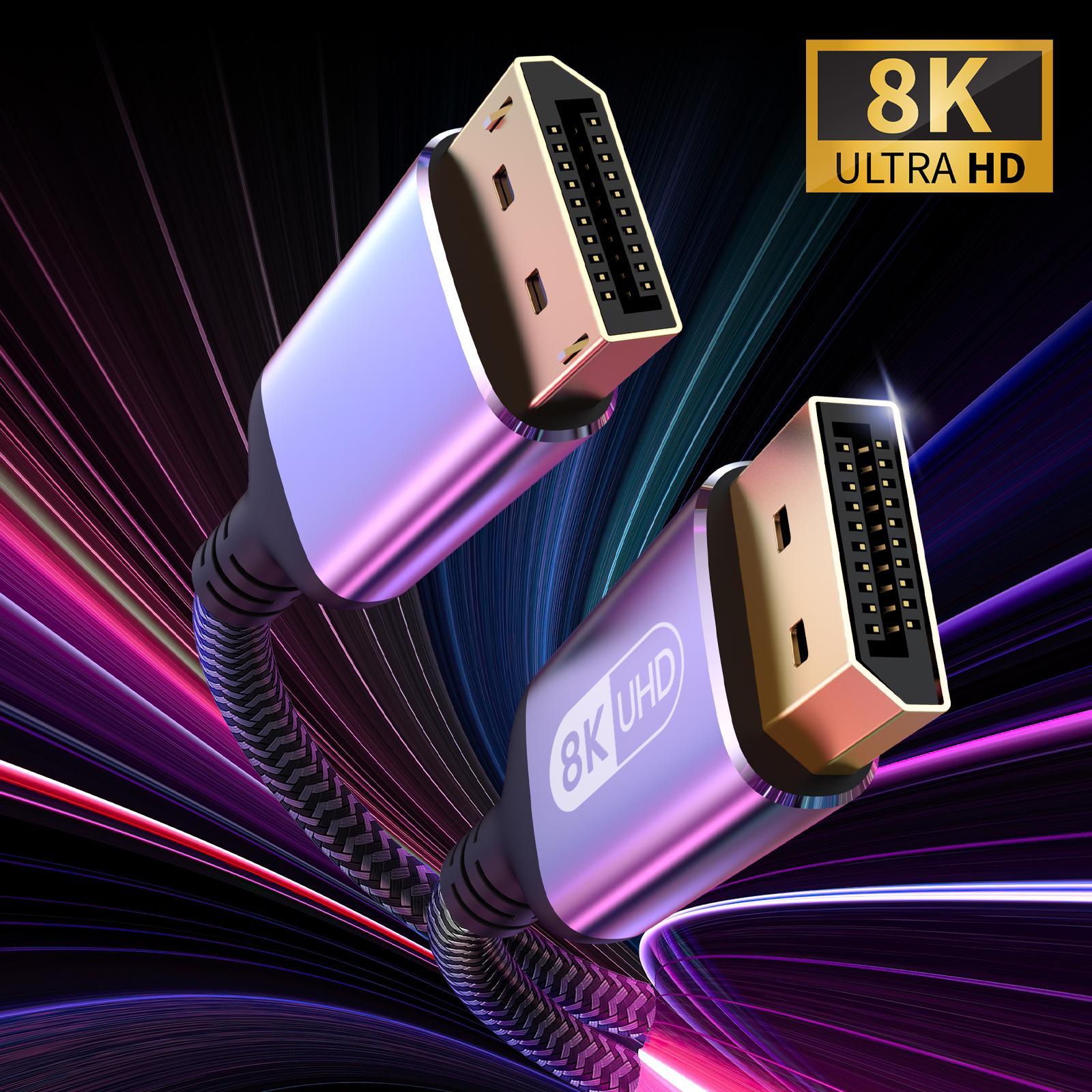 DisplayPort Cable, 1 Count 8K DP 1.4Cable 8K@60Hz 4K@144Hz Braided High Speed Display Port Cable, Compatible with TV Gaming Monitor Laptop, Gaming Accessories