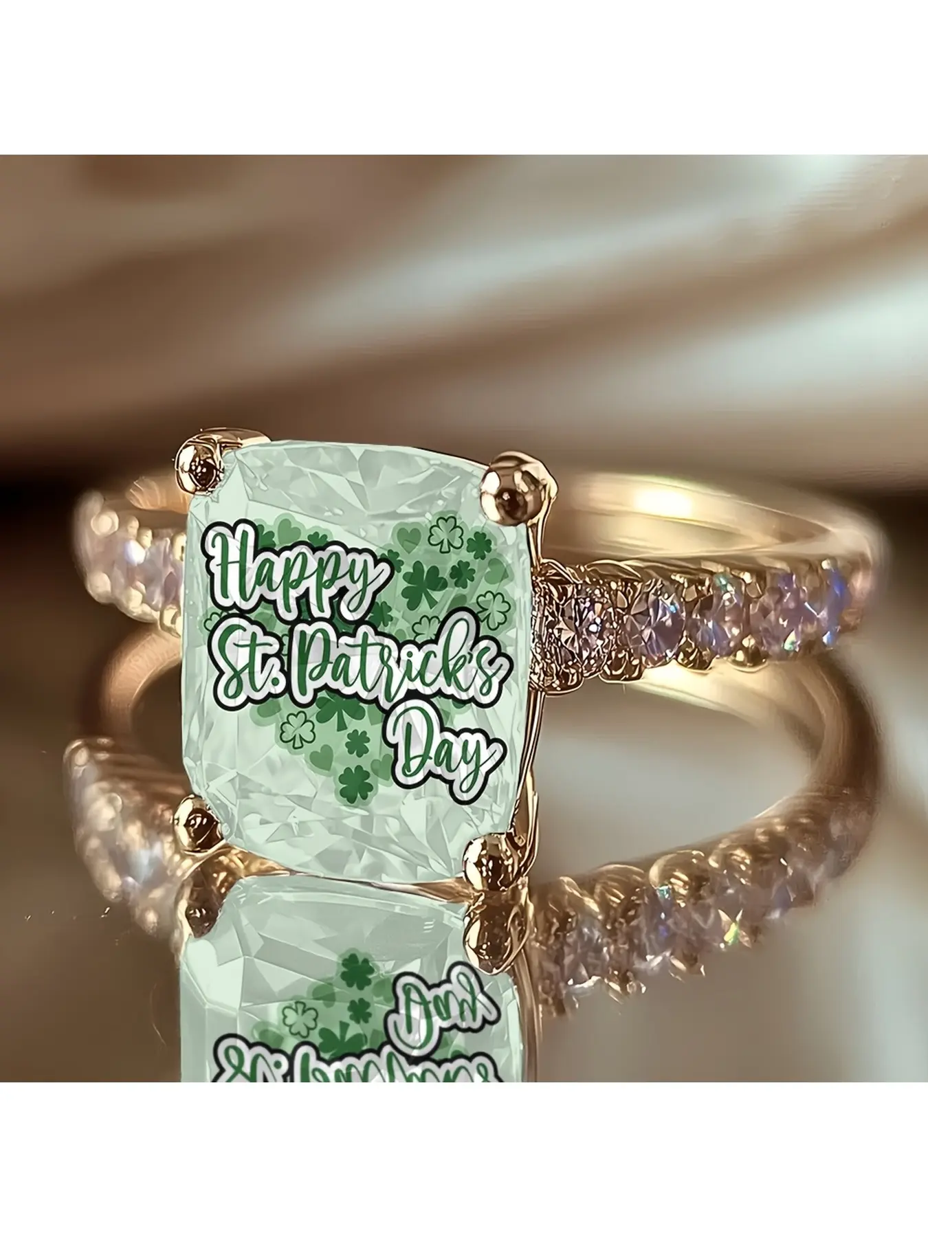 St. Patrick's Day Textured Ring, Fresh Clover Irish-themed Commemorative Jewelry