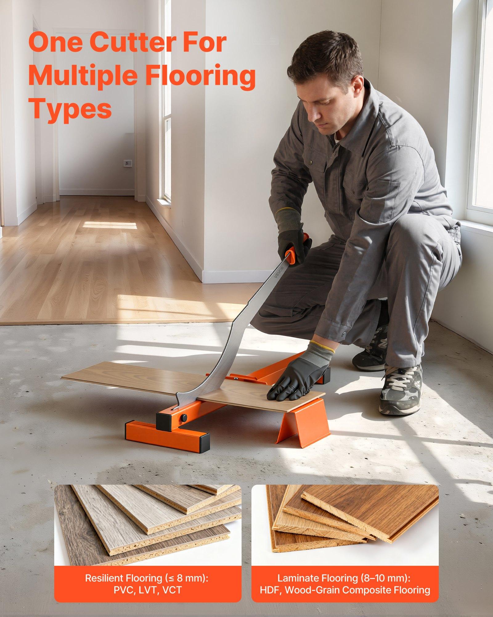 VEVOR 12 inch Vinyl Floor Cutter, 10mm Thick Laminate Flooring Cutter with Cutting Angle Guide, Rubber Handle, Honing Stone, D2 Steel Blade for Cutting Laminate, Vinyl, Home Renovation