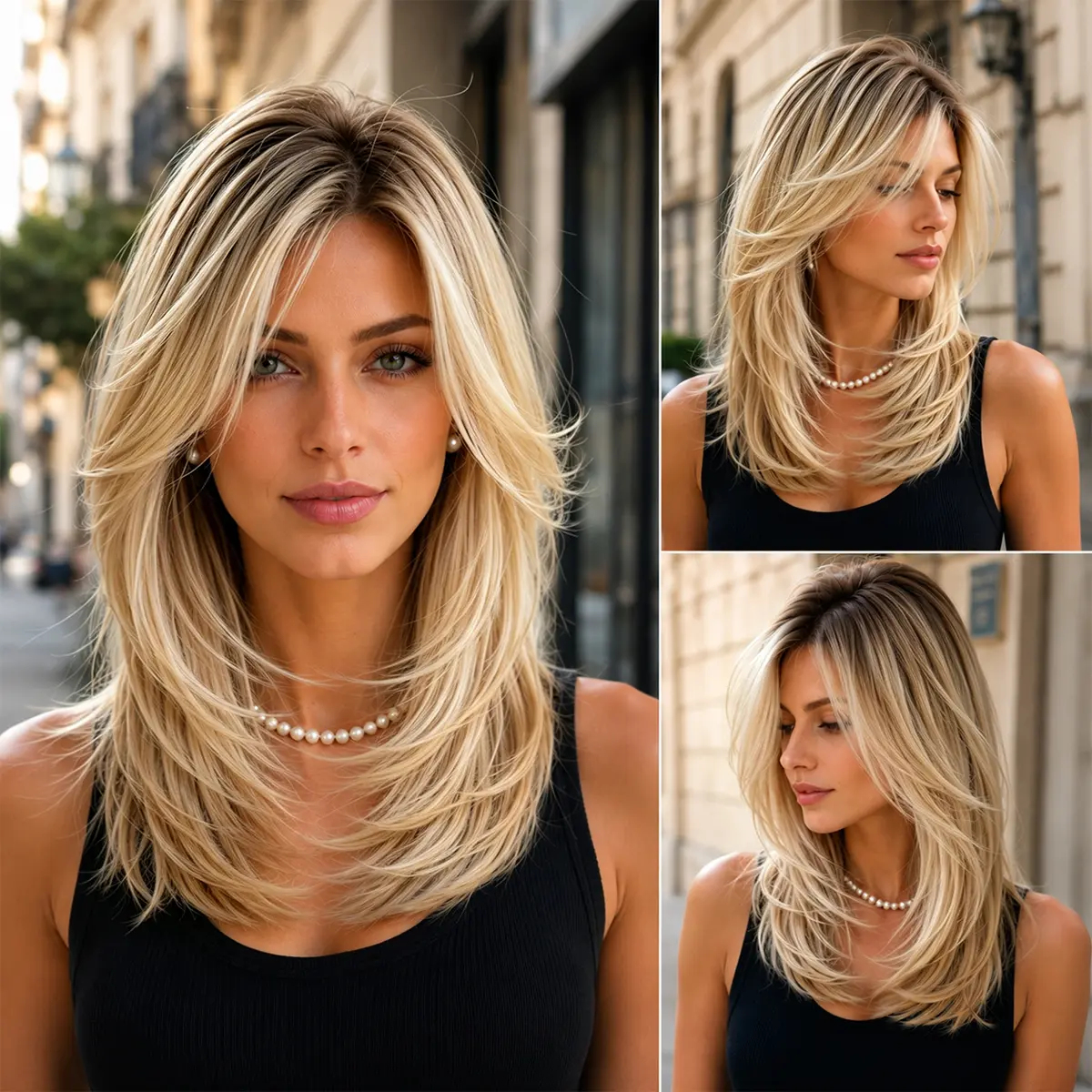18 Inch Layered Wigs with Curtain Bangs Glueless Synthetic Medium Hair Budget Friendly Wigs for Summer Hairstyles
