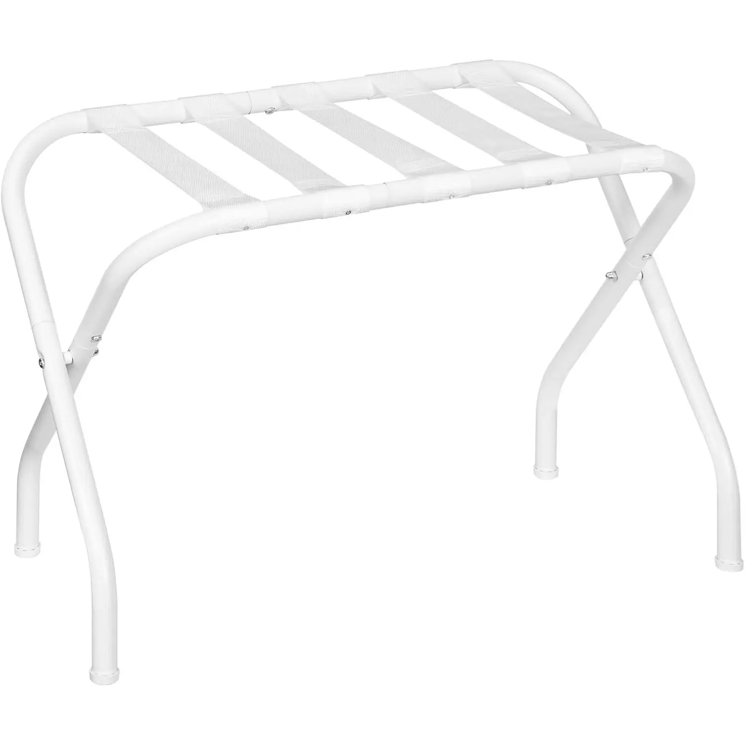 Luggage Rack, Metal Foldable Suitcase Stand for Guest Room, Holds up to 100 lb, 27 x 15.3 x 22 Inches, Steel Frame, Nylon Straps, Hotel, Bedroom, Closet, White WT02XL01