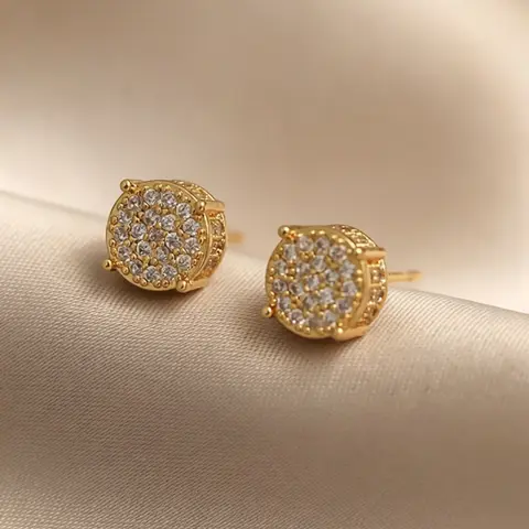 Round Shaped Artificial Zircon Decorated Stud Earrings, High Quality Earrings, Fashionable Earrings, Fashion Jewelry for Party, Daily Clothing Decor, Trendy All-match & Exquisite Jewelry for Birthday Gift, Round Cut Earrings