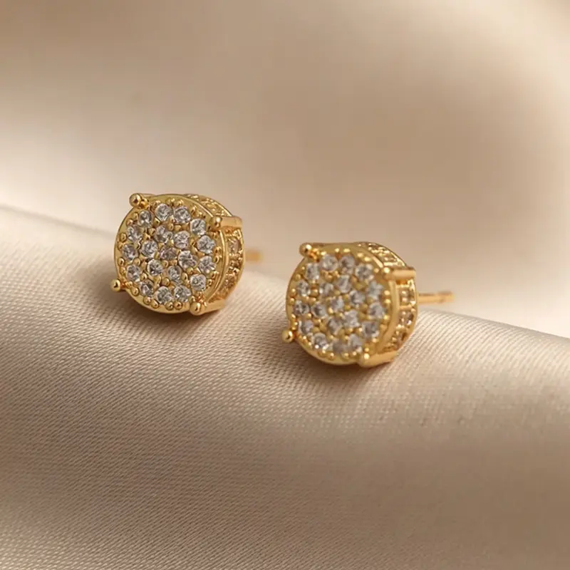 Round Shaped Artificial Zircon Decorated Stud Earrings, High Quality Earrings, Fashionable Earrings, Fashion Jewelry for Party, Daily Clothing Decor, Trendy All-match & Exquisite Jewelry for Birthday Gift, Round Cut Earrings