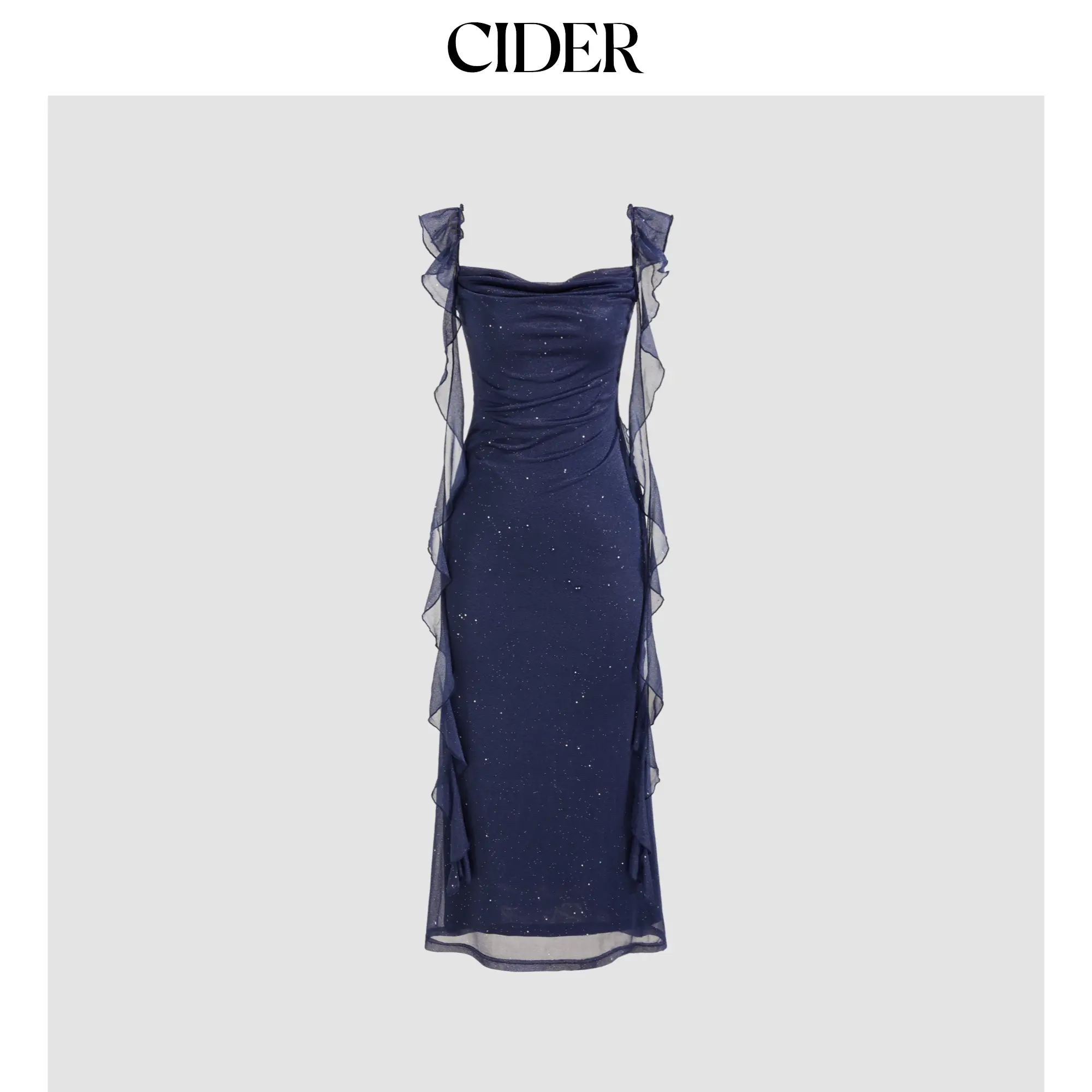 cider blue sparkly dress Navy Blue Sequin Dress Blue Tassel Dress Cider Blue Sequins Square Neck  Geometric Tassel Mini Dress