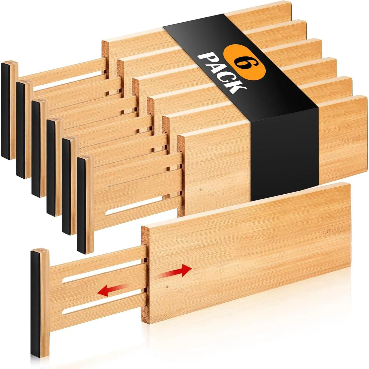 6-Pack Bamboo Dresser Drawer Organizer Set with Adjustable Dividers - 4.65in High, 12.5-17in Wide, Soft Foam Ends for Clothing, Kitchen Organization