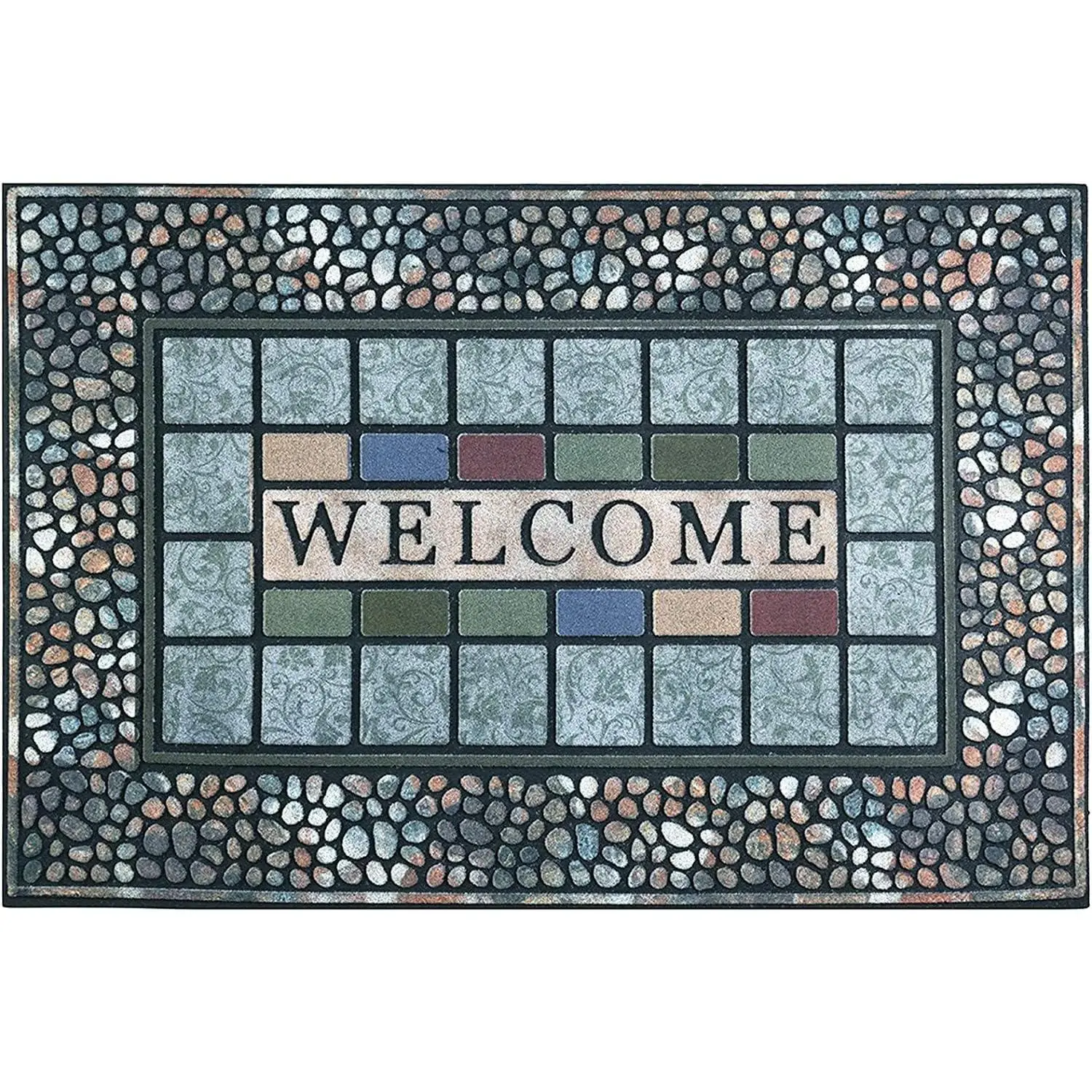 Rectangle Entrance Door Mat Large 18 x 30 Inch Entry Way High Traffic Area Doormat Front Door Rugs Outdoors Heavy Duty Welcome Mat, Non Slip Rubber  Low Profile for Garage