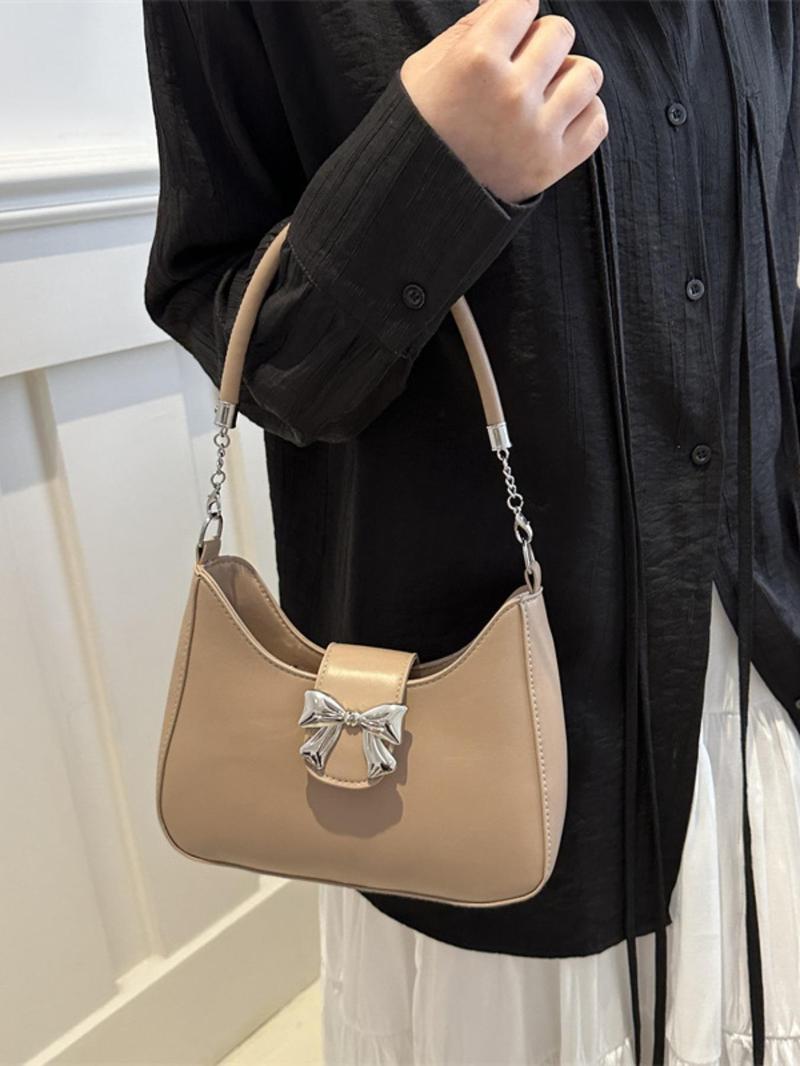 Minimalist Temperament Bow Decorated Shoulder Bag, 2025 New Style Solid Color Crossbody Bag with Adjustable Strap for Work & Daily Used, Casual Trendy Versatile High-quality Luxury Bag, Adjustable Strap Purse