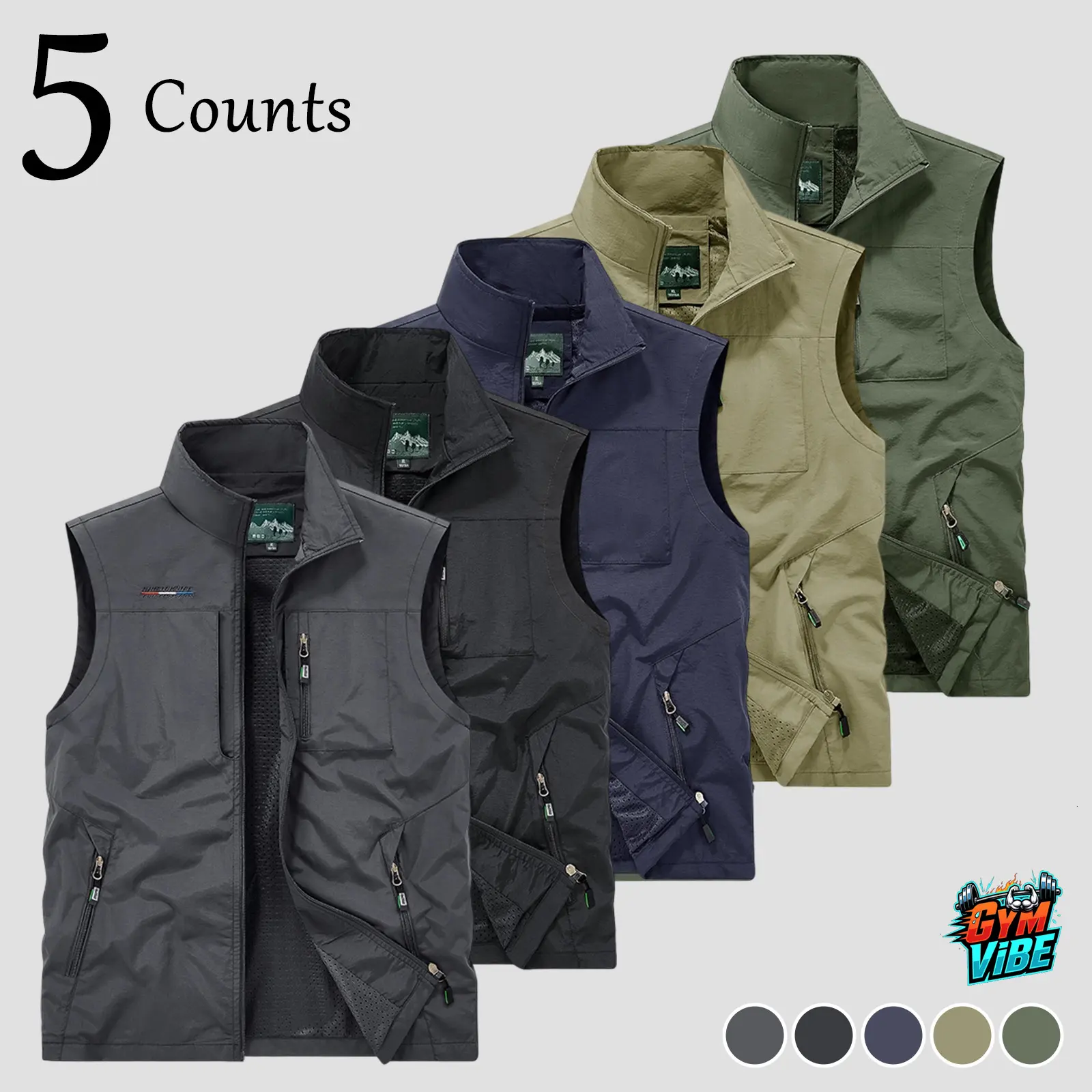 Men's Tactical Cargo Vest - Multi-Pocket Utility Tops, Lightweight Stylish Menswear Clothes, Stand Collar Full Zip Mesh Lined Outdoor Sleeveless Outerwear, 5-Color Gorpcore Techwear for Travel Fishing