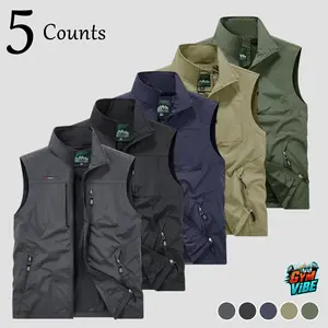 Men's Tactical Cargo Vest - Multi-Pocket Utility Tops, Lightweight Stylish Menswear Clothes, Stand Collar Full Zip Mesh Lined Outdoor Sleeveless Outerwear, 5-Color Gorpcore Techwear for Travel Fishing