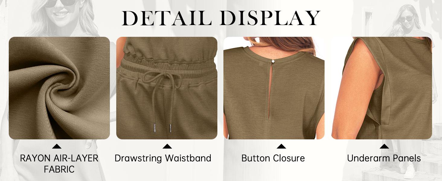 GRECERELLE Rompers For Women 2026 Summer Cap Sleeve Adjustable Drawstring Waistband Cozy Lounge Short Jumpsuit With Pocket