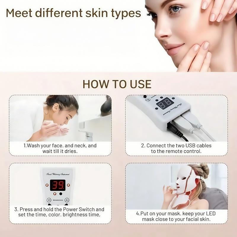 Seven color LED facial and neck care device, odorless, 110-240V voltage, American plug, plug-in, high-frequency facial skincare and beauty device