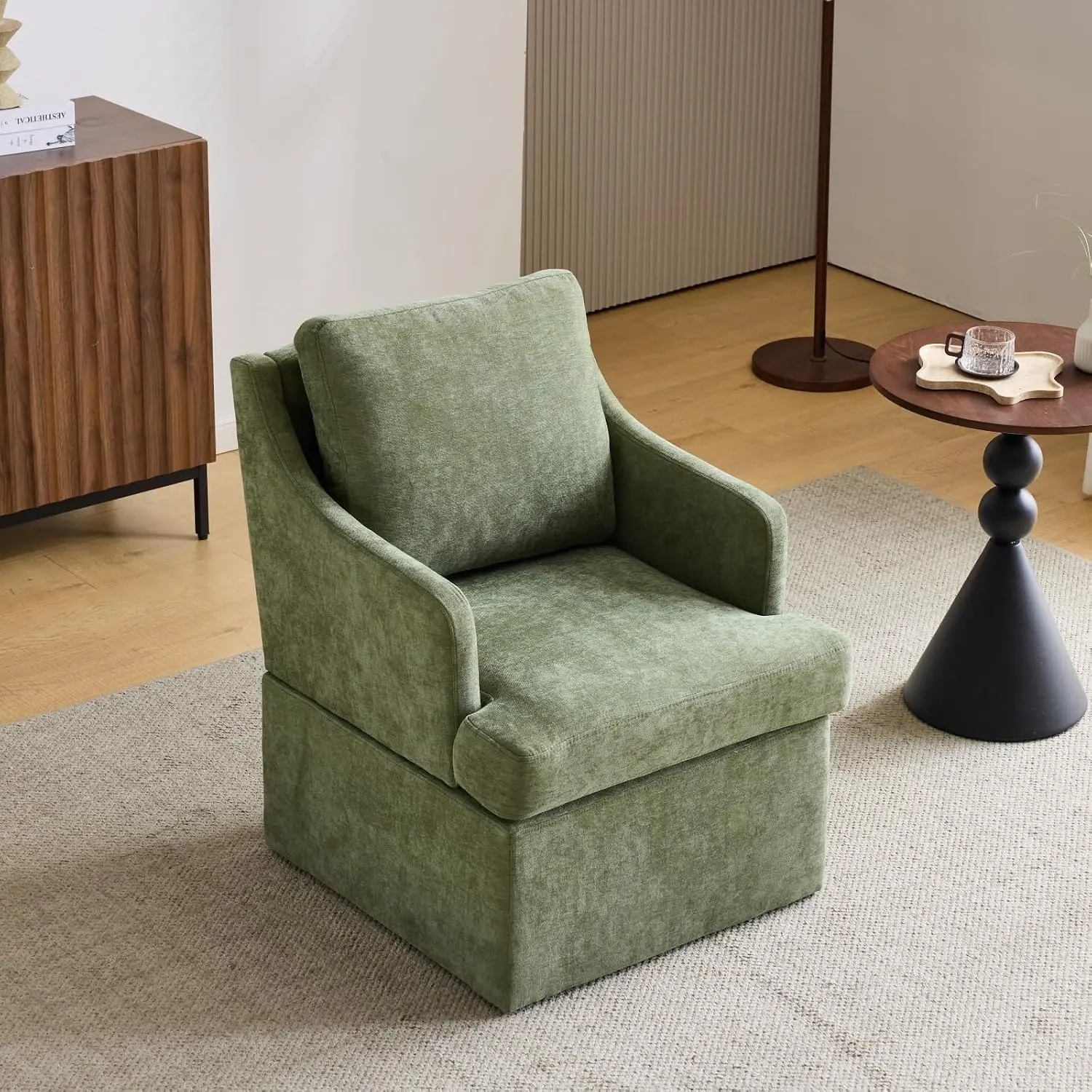 VINGLI 26" W Upholstered Dining Chair, Modern Accent Chair w/ 6.1" Thick Cushion, Cozy Oversized Living Room Chair w/Curved Armrests, Kitchen Chair for Bedroom Reading Study Room,Chenille