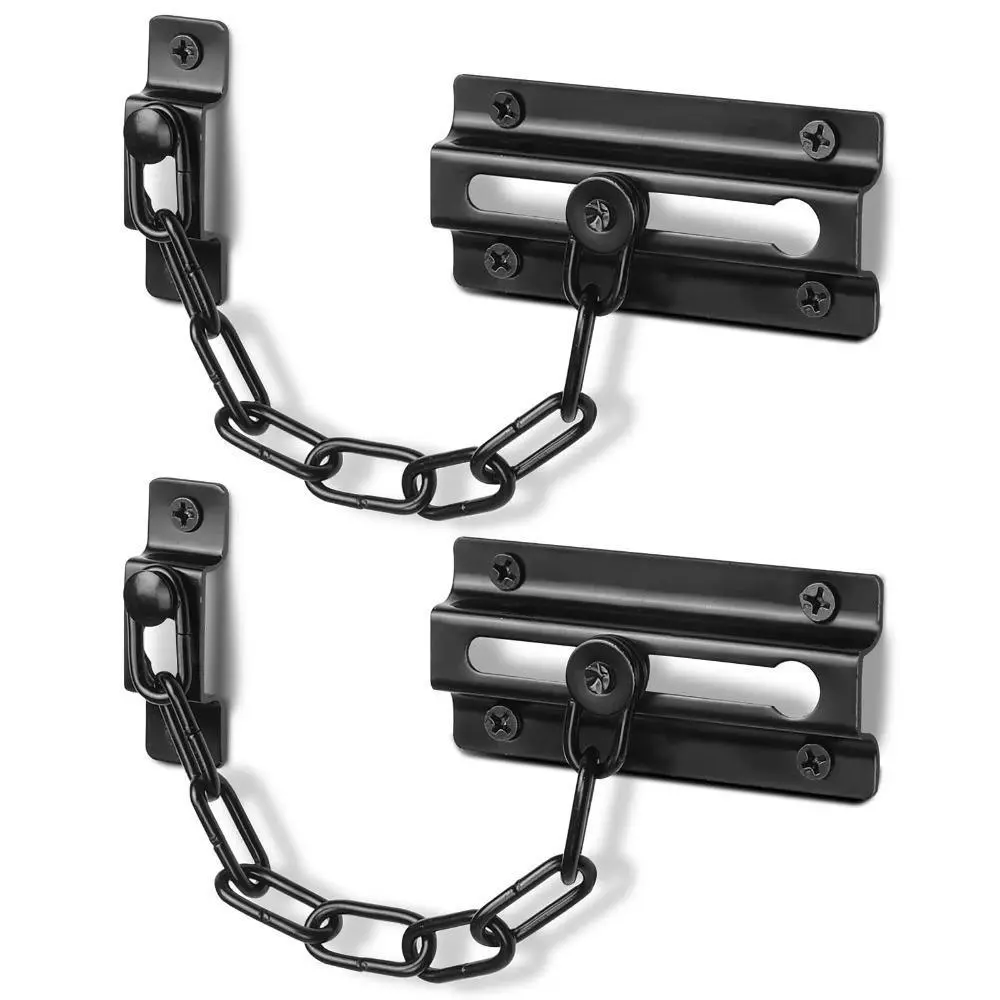 2 Pack Black Heavy Duty Door Chain Security Lock, Hotel-Grade Interior Door Security Lock, No-Screw No-Drill Installation, Anti-Intrusion Privacy Door Chain for Home Apartment Hotel