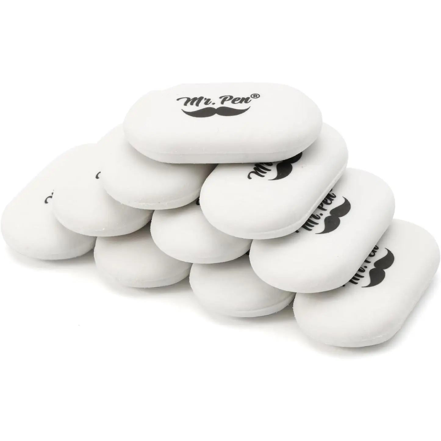 - White Oval cil Erasers, 10 Pack, 1" x 2", Soft Rubber White cil Erasers for School, Office, Art Sketching, Homework, Exams, Clean Smudge-Free Correction