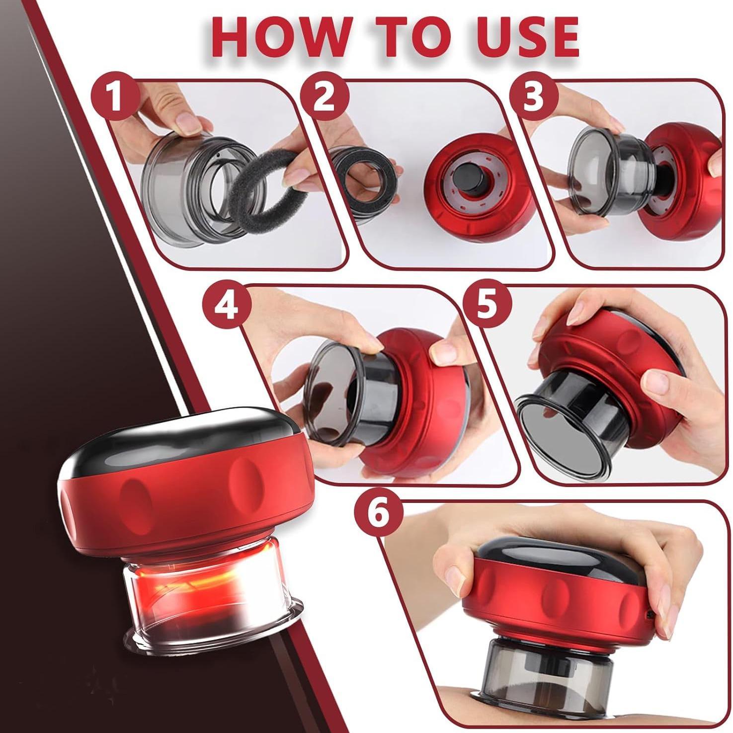 Smart Cupping Massager, Red Light Cupping Set with 2 Modes, Electric Cupping Kit with 12 Levels Heat & Suction, Full Body Relaxation Tool for Arm Neck Shoulder Back Leg