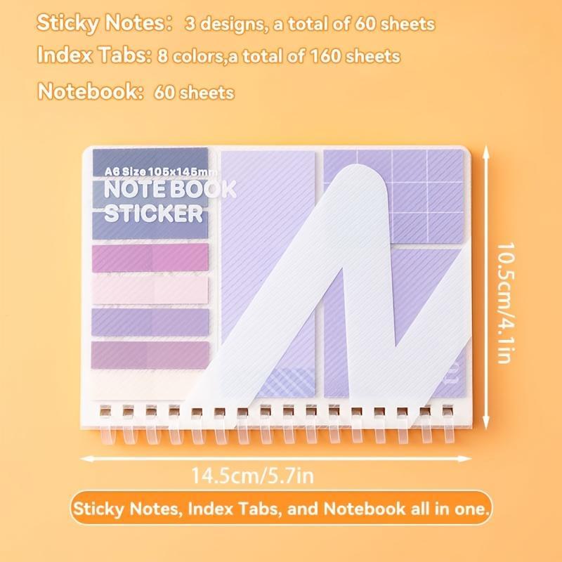 Notebook Combination, 1 Count Convenience Notes, Including 60 Sheets Sticky Notes, Index Tabs, Notebook, School Office Supplies, Stickers, Removable Dividers Tabs