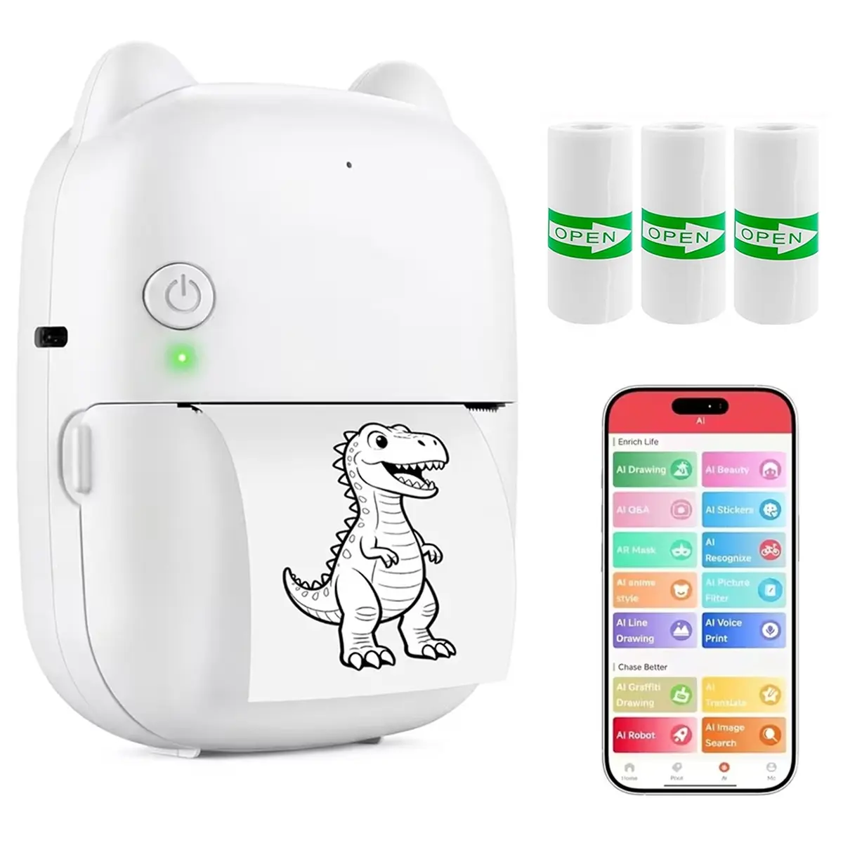 Ai Mini Printer, Portable Thermal Inkless Label Sticker Printer, Preview Screen, 6 Art Modes, Ideal for Scrapbooks, Photos, Home, School, Office, DIY Projects