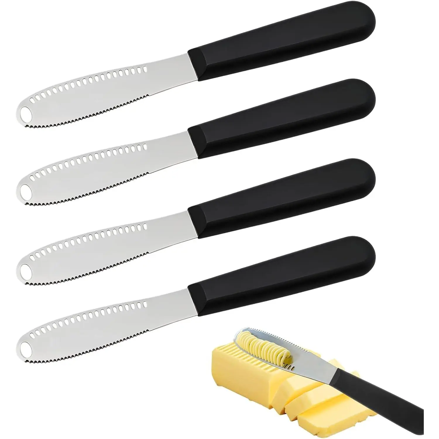 4 Pcs Butter Knife Spreader with Holes, 3 in 1 butter knife, butter curler knife, Butter Grater with Ergonomic Handle, stainless steel butter spreader for Butter, Cheese, Jam