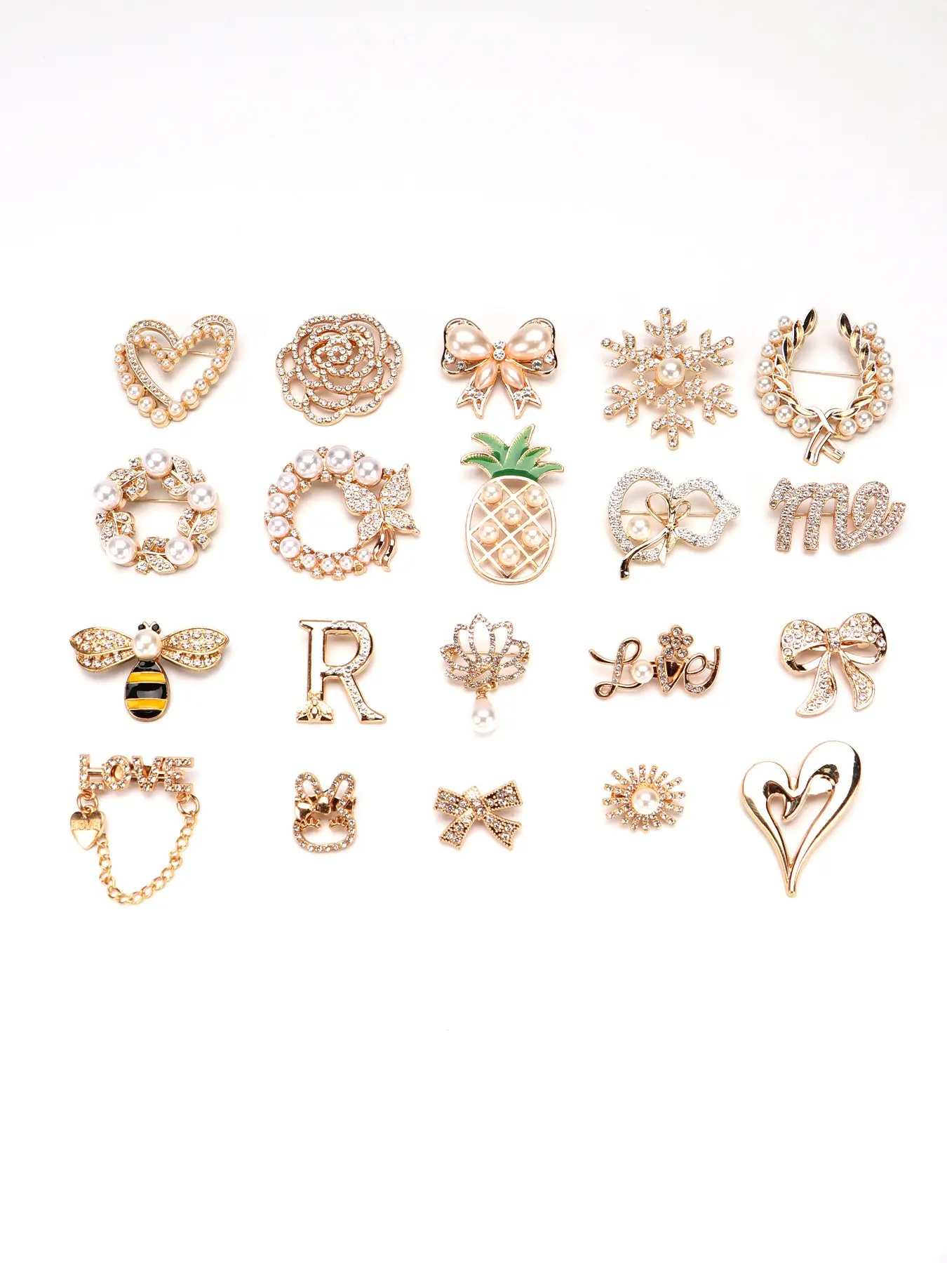 20 Pcs Brooches and Pins for Women, Crystal Flower Pearl Brooch, Elegant Flower Brooch for Wedding, Clothing Accessory, Christmas Gift
