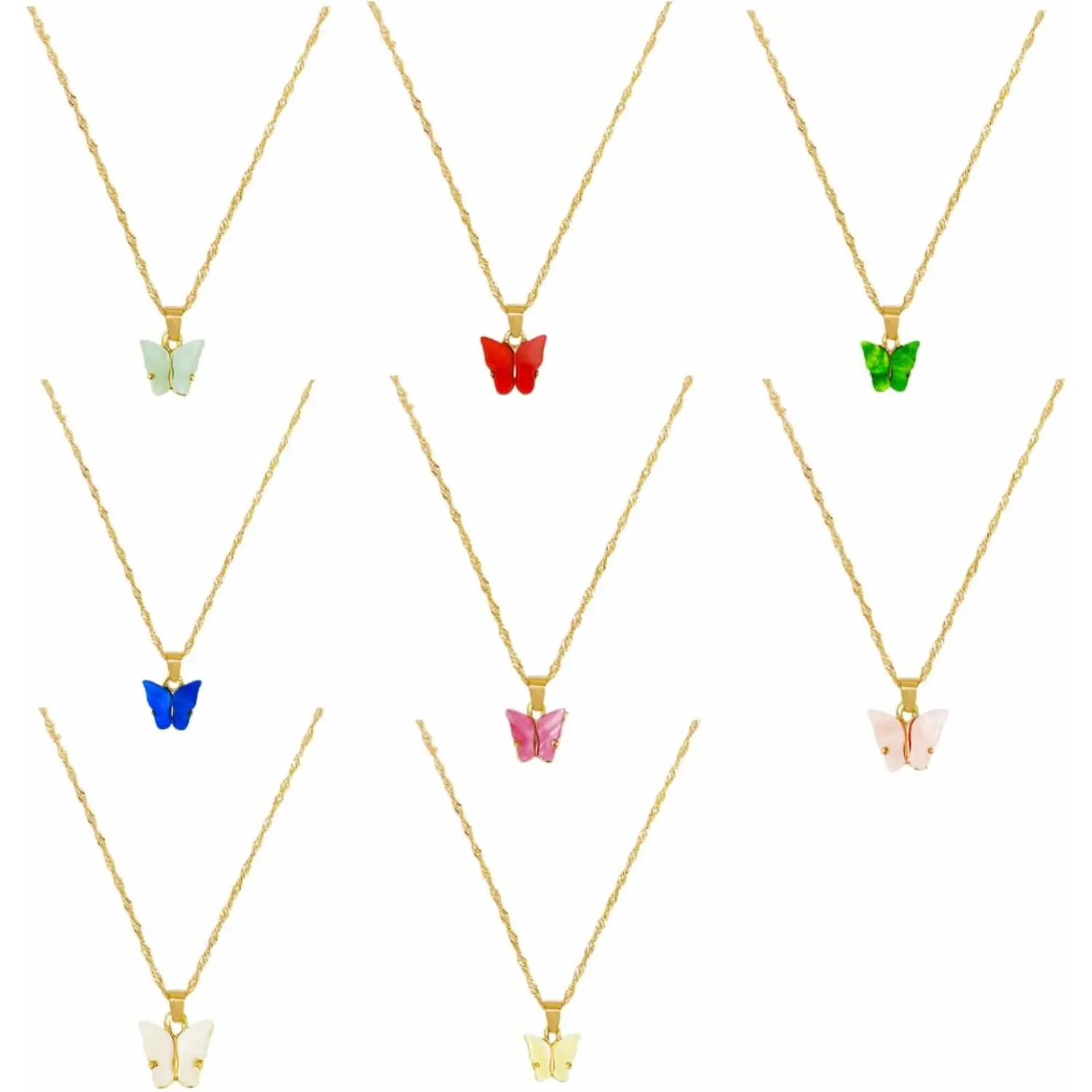8 count Butterfly Pendant Necklace Set for Women, Cute Colorful  Butterfly Choker & Layered Chain , Trendy  for Her, Birthday Valentine’s Day  (Lightweight, )