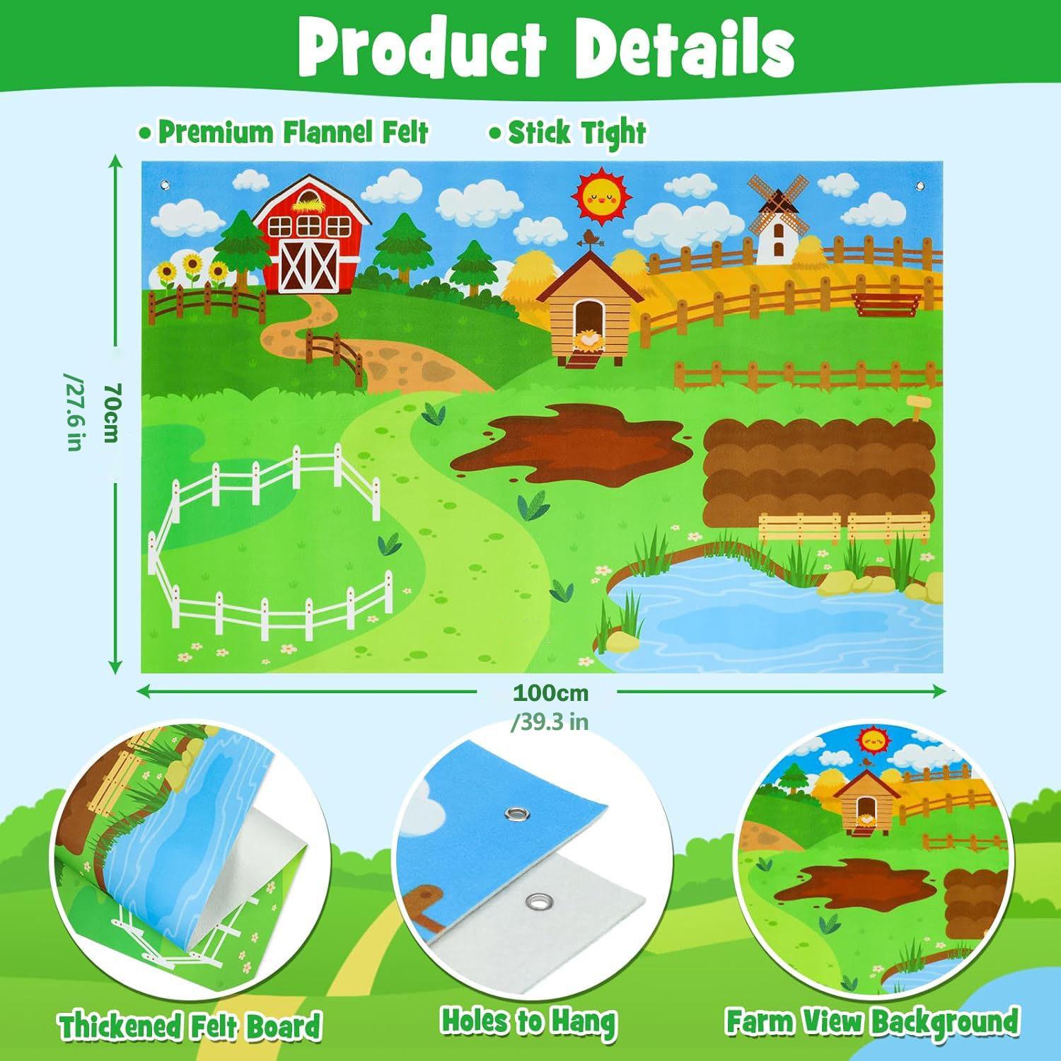 Farm Animal Felt Story Board Set, Sensory Activity Board, 1 Set Preschool Farmhouse Barnyard-Themed Story Kit, Early Learning Interactive Play Set for Kids