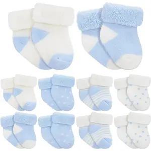 10 Pairs Preemie Baby Terry Cotton Turn Cuff Socks  Newborn Girls Boys - Nicu