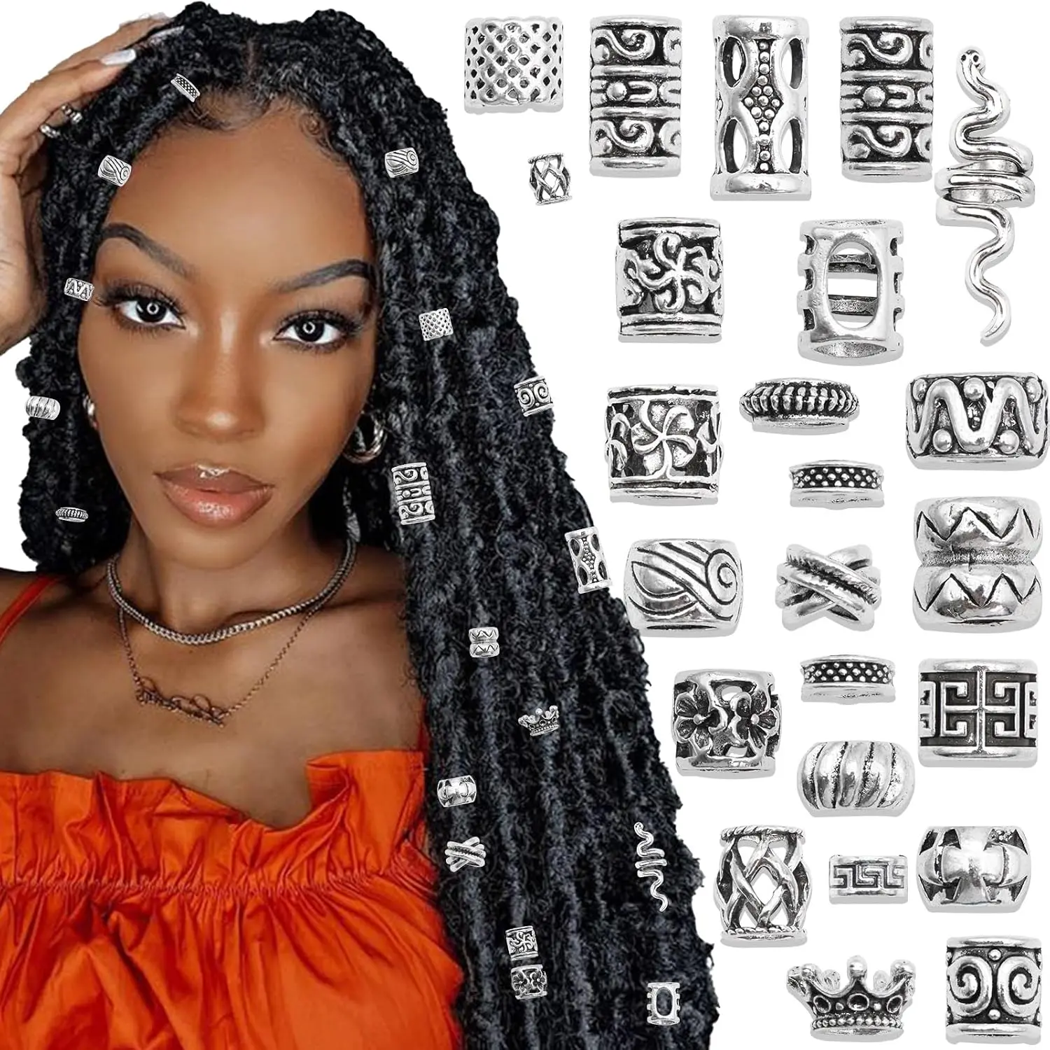 26 count  Hair Beads Loc  - Dreadlocks Accessories, DIY Braids Rings, Cuffs and Clips for Women and Men