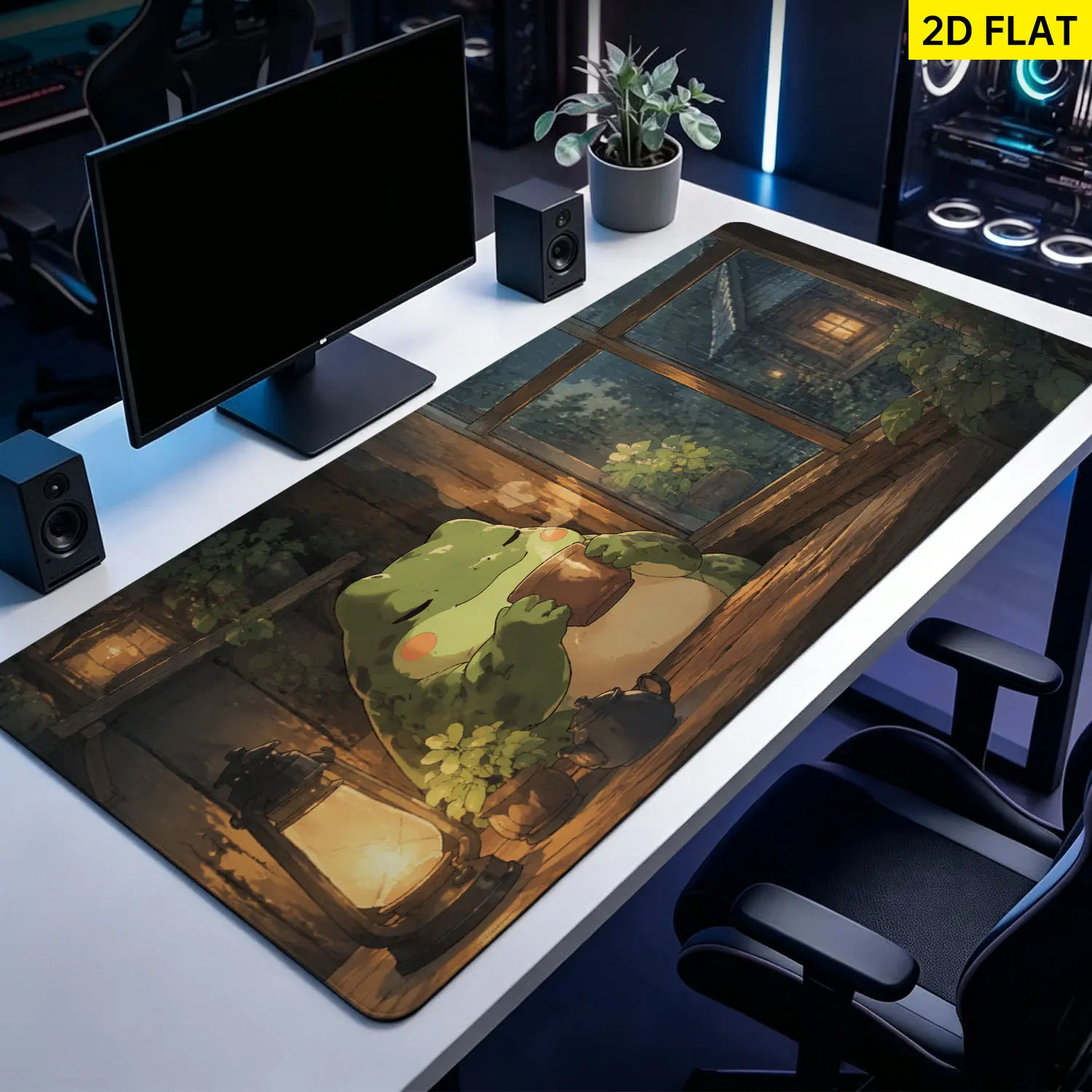 Extra Large Cute Frog Drinking Tea Mouse Pad,Non Slip Rubber Pad,Desktop Decoration Drotection Pad,Washable,Lock Edge Multi Size,Premium Multipurpose Mousepad For Home,Office,Gift for Family and Friends