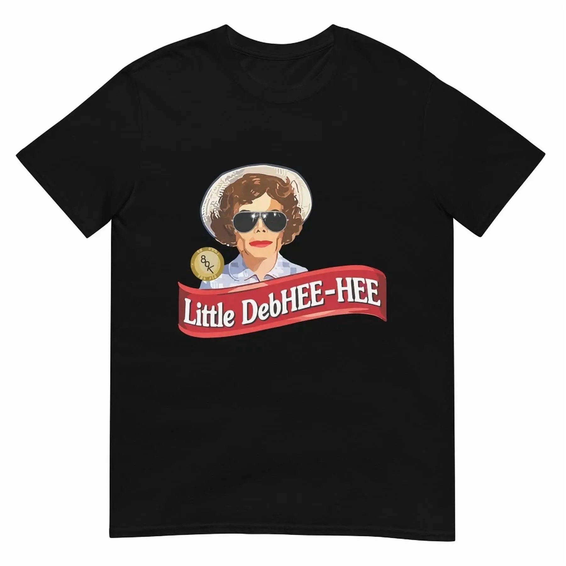 100% Cotton Women Round Neck Short Sleeve T-Shirt, Little DebHEE-HEE Funny Character Red Ribbon Retro Portrait Graphic Loose Casual Tee, Viral Meme Humor Soft Breathable Summer Daily Wear Top Gift