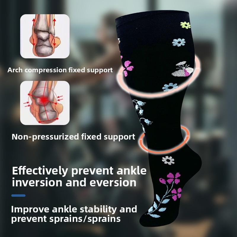 2 Pairs Colorful Plus Size Compression Socks | High Stretch Wide Calf Fitness Socks women