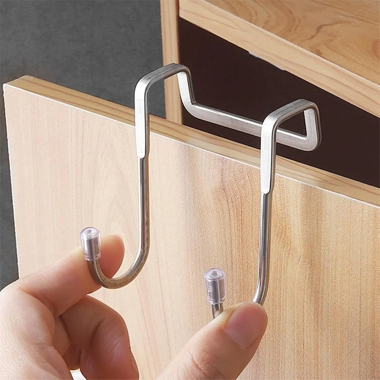 Double Hook Cabinet Hanger, No Drilling, J-Shaped, for Cabinets, Wardrobes, Doors, Drawers, Bathroom, Hang Coats, Clothes, Bags
