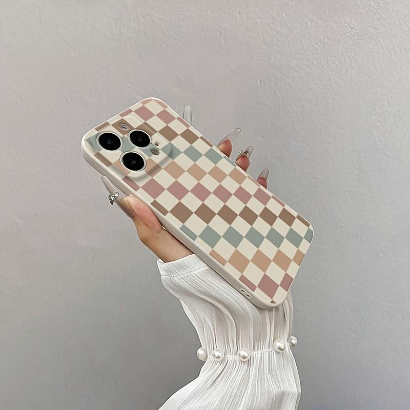 Vintage White Checkered Anti-drop Full Coverage Precision Protective Case for Apple iPhone 17 Pro Max 17 Air 16 Plus 15 14 13 12 11 Xs with TPU Material Shockproof Fashionable Cover Reinforced Edges Durable Casing.HMF42