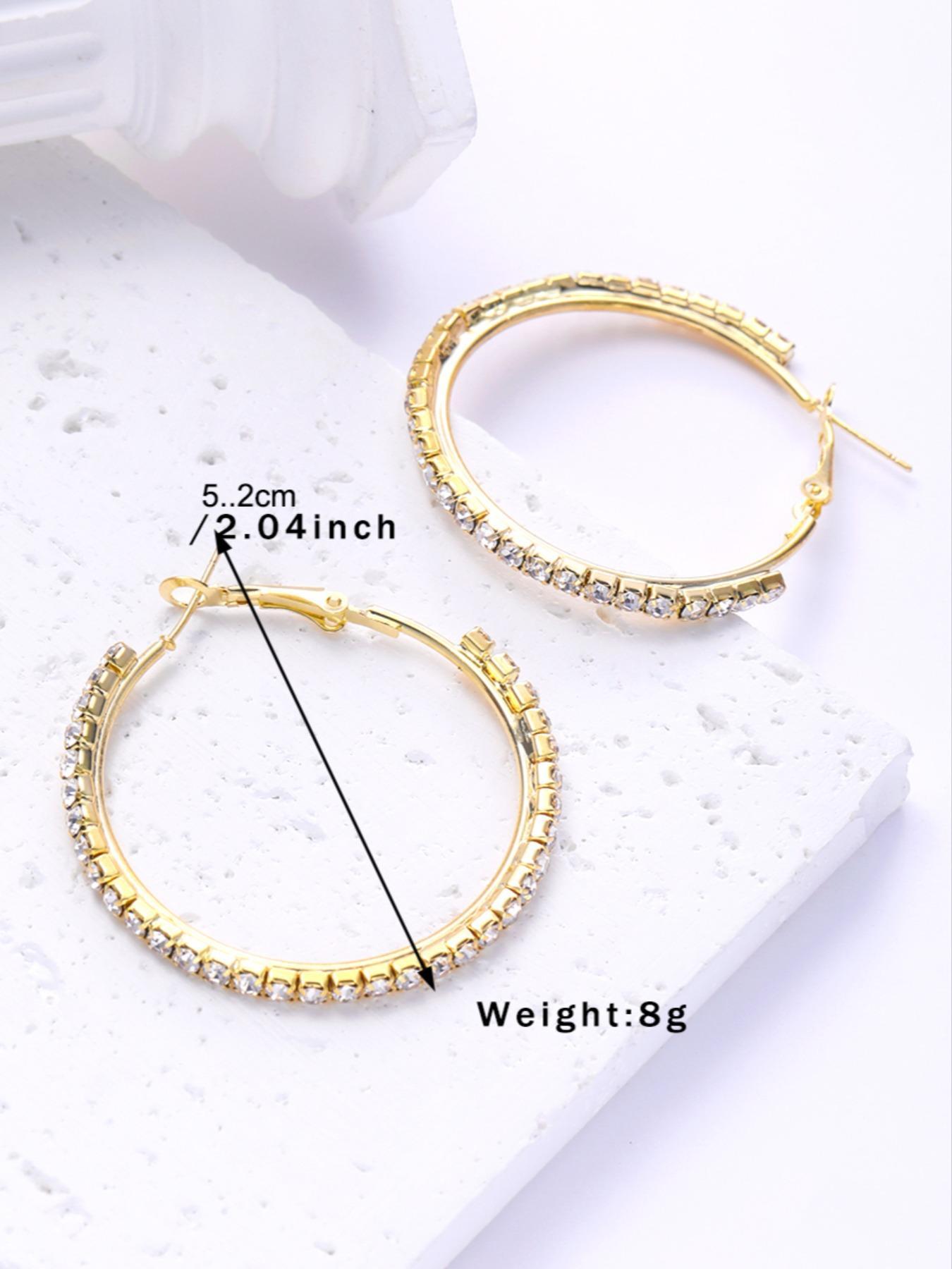 1 Pair Women's Elegant Rhinestone Decorated Hoop Earrings, Casual Trendy Hoop Earrings, Fashionable Jewelry for Party & Daily Decoration