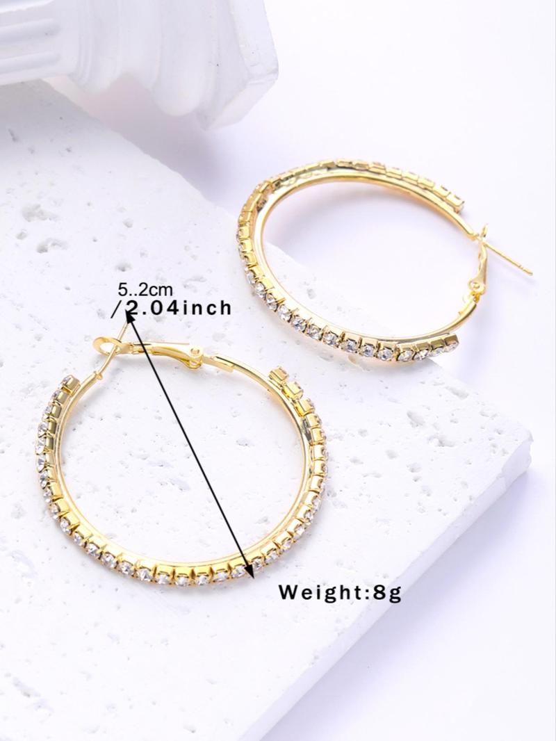 1 Pair Women's Elegant Rhinestone Decorated Hoop Earrings, Casual Trendy Hoop Earrings, Fashionable Jewelry for Party & Daily Decoration