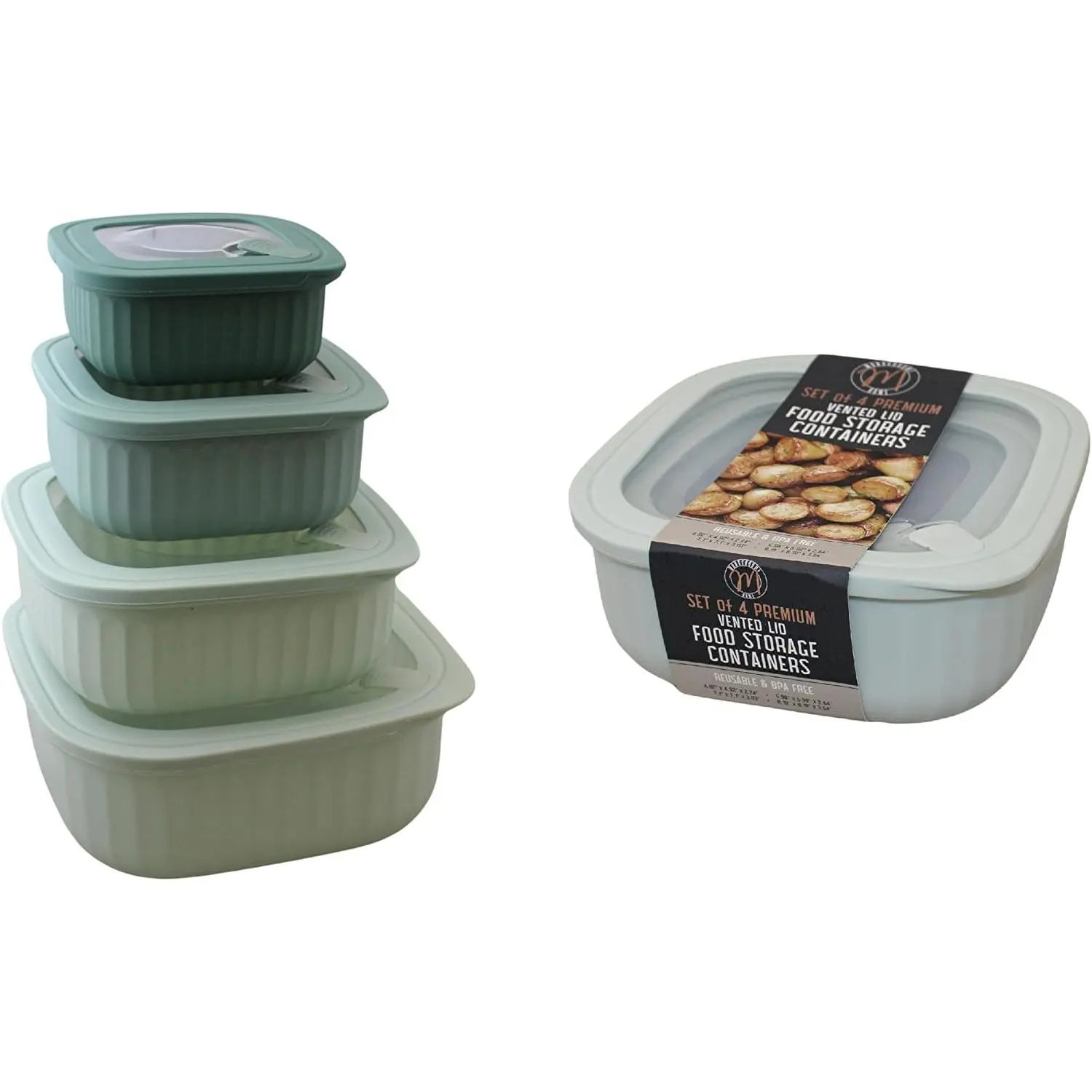 4-Piece Multi-Size Synthetic Square Vented Nesting Storage Containers, Microwave & Freezer Safe for Leftovers Meal Prep, Kitchen Fridge Organization