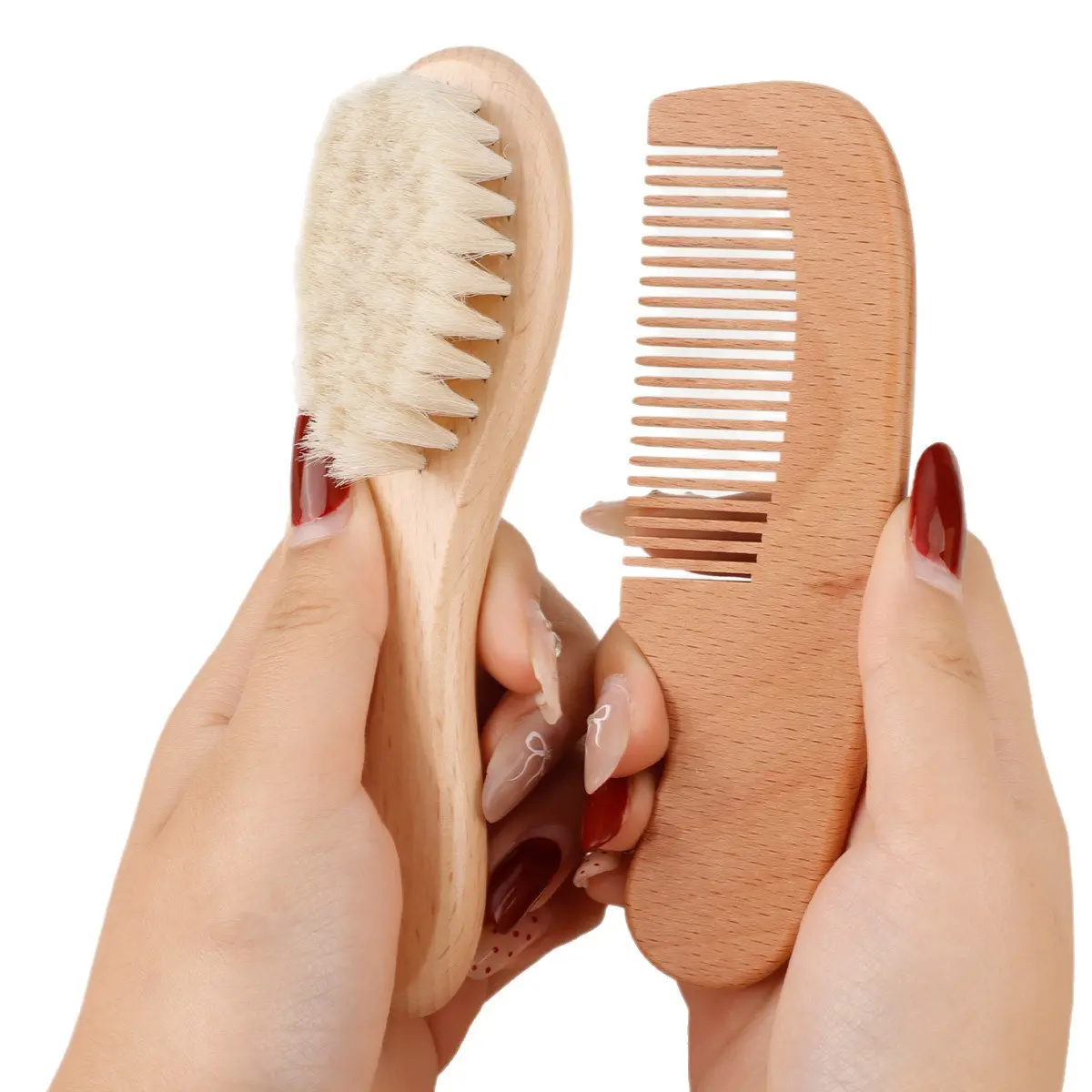 Versatile Wool Brush and Handcrafted Wooden Comb: Excellent Tool for Thorough Scalp Cleansing, Untangling Knotted Hair and Mild Combing Experience Comb Type