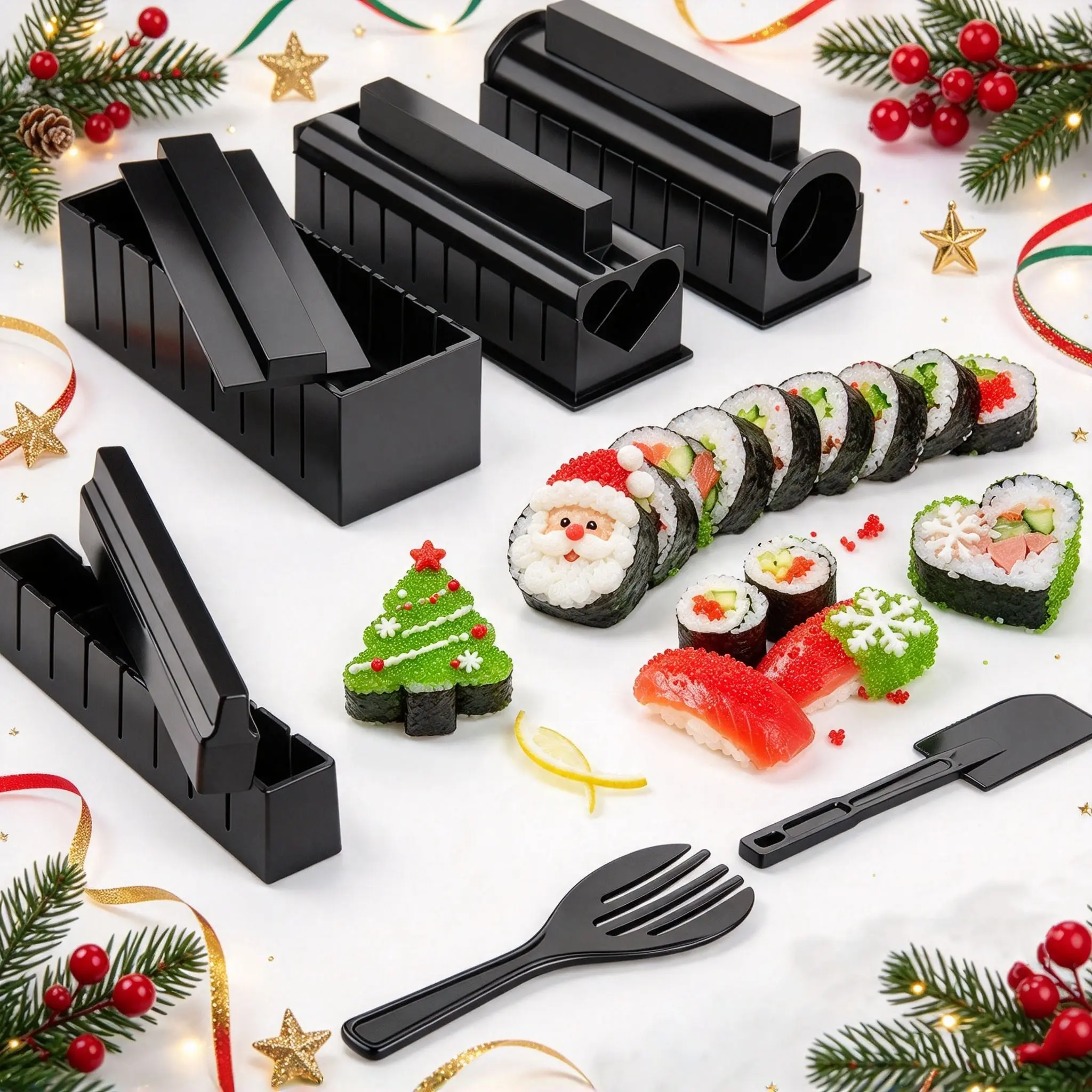 Sushi Making Set, 10 Pcs Sushi Maker Set, Sushi Molds Press with Sushi Rice Mold Shapes, Sushi Maker Roller Set, Sushi Set for Beginners, DIY Home Onigiri Mold Sushi Tool Setchen Accessories, Kitchen Gadgets. Perfect Christmas Gift for Home Chefs.