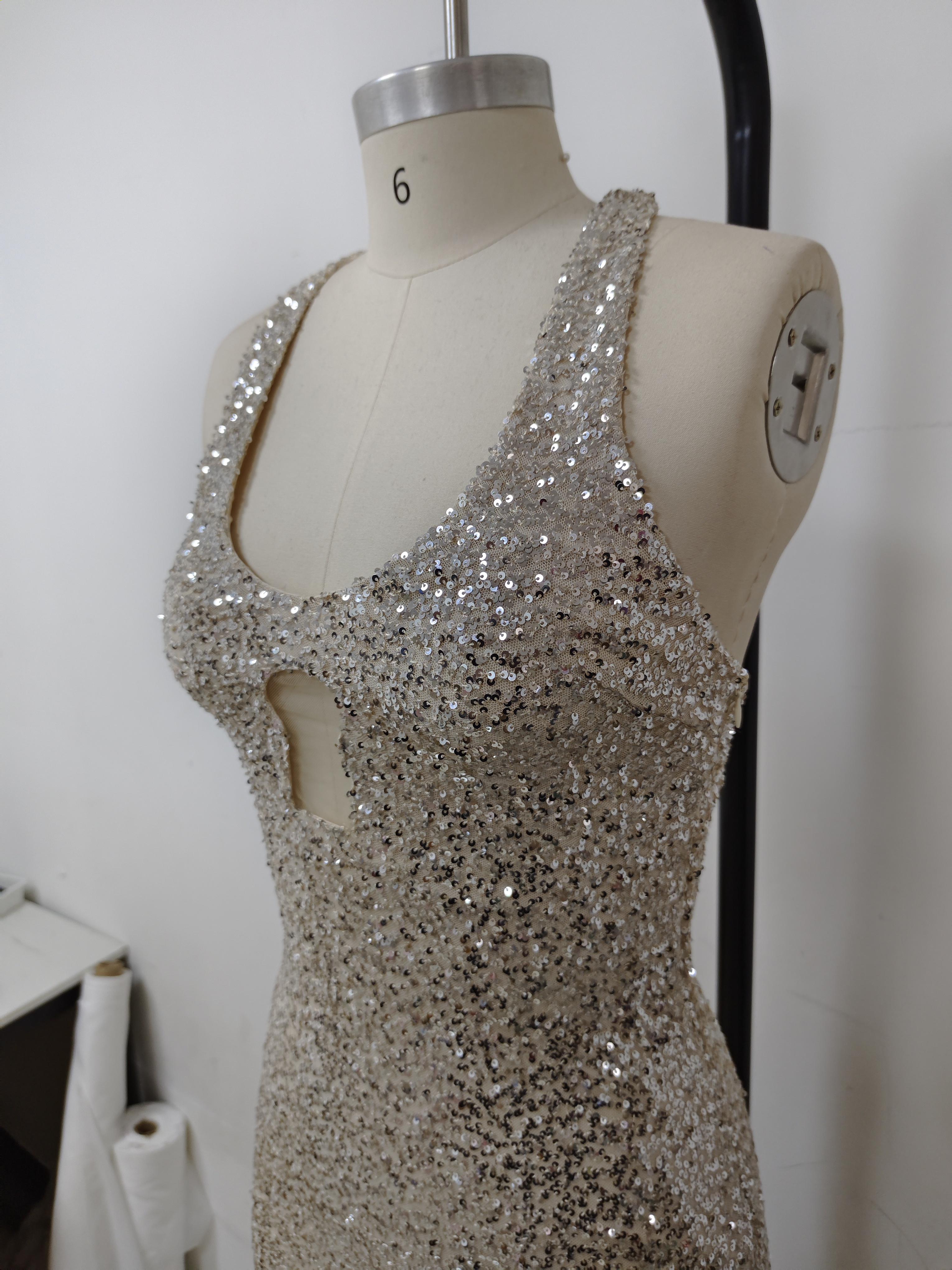 Long Dresses Women Elegant Shinny Sequins Midi Dress Female Sleeveless Backless Long Vestidos Lady Party Club Evening Robes