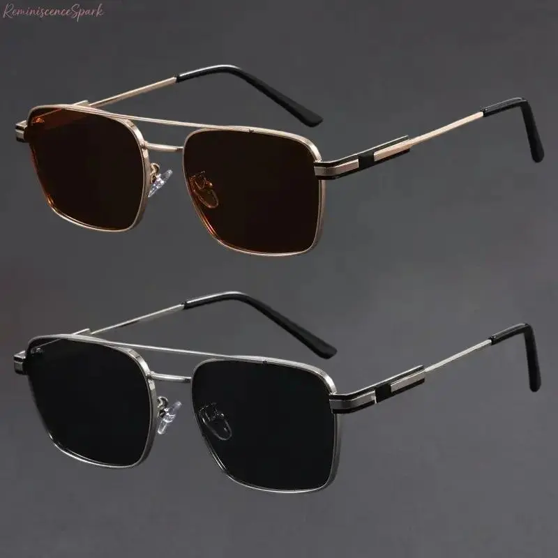 XUH 2 Pack Men's Double-Bridge Retro Aviator Sunglasses, Lightweight Metal Frame UV400 Anti-Glare Shades for Driving, Road Trips, Outdoor Sports & Back to School Campus Wear