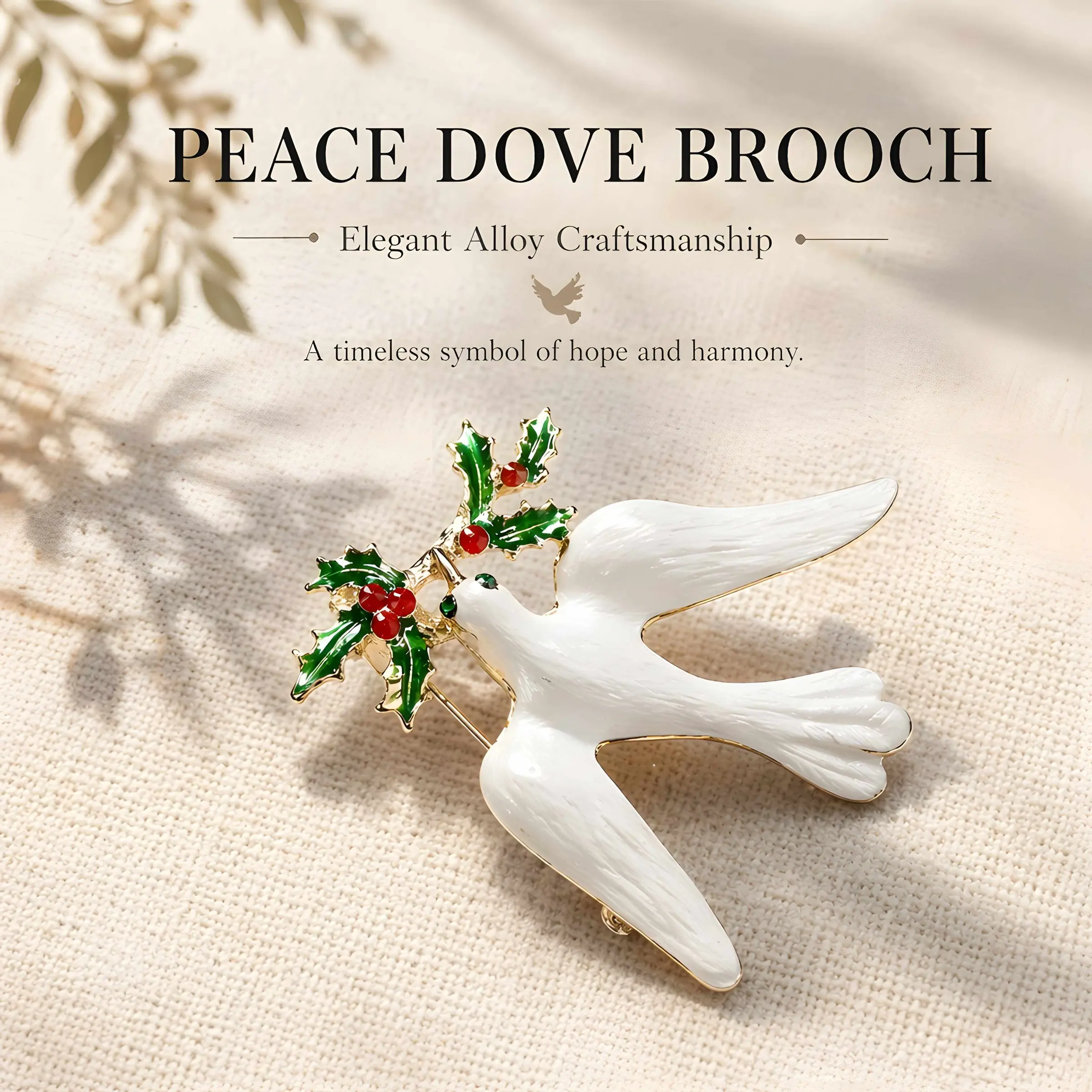 Peace Dove Holly Berry Pin, Exquisite Brooch, Vintage Enamel Alloy Brooch, Christmas Holiday Decoration, Suit Coat Accessory, Elegant Gift for Her Him