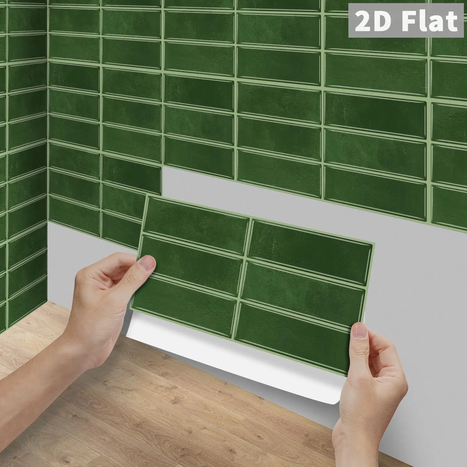 6/12/24/48PCS FG Retro Deep Forest Green Self Adhesive Mosaic Tile Stickers, Gloss PVC Crystal Film Waterproof Oilproof Peel and Stick Splashback for Kitchen Bathroom Wood Floor Decor