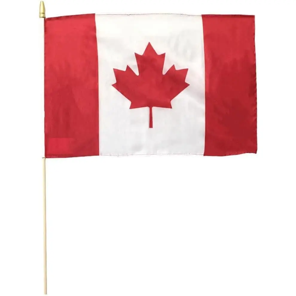 Canadian 12x18 Inch Polyester Stick Flag with 30 Inch Wooden Staff, Set of 3