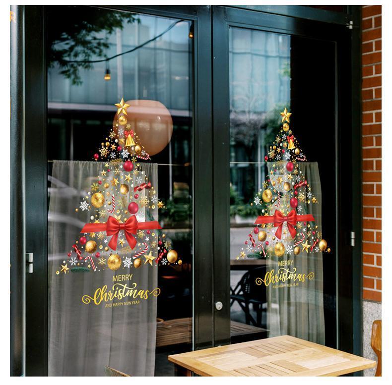 1Pc45Cm*60Cm Christmas Decorative Window Stickers, a Classic Christmas Tree Window Grille, Pvc Electrostatic Stickers, Holiday Glass Door Stickers, Shop Decorations
